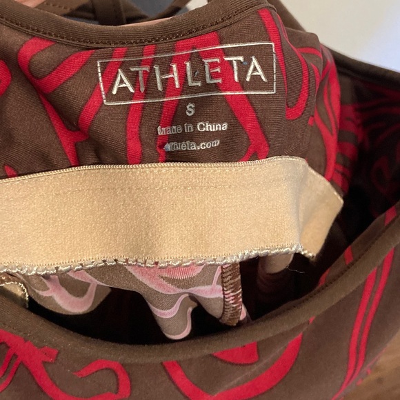 Athleta Sport Dress, size S. Chocolate brown with magenta floral swirl pattern. - Picture 4 of 9